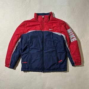 Boys Silver Tag Vintage Nike Red and Blue Reversible Fleece Bomber Jacket